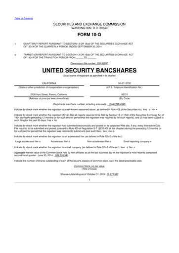 Vorschaubild United Security Bancshares 10-Q Quartalsbericht 2014 
