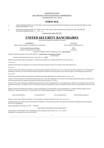 Thumbnail United Security Bancshares 10-K Annual Report 2014