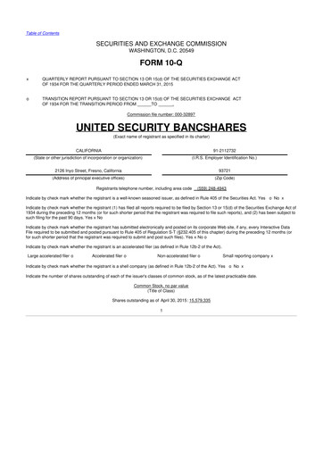 Vorschaubild United Security Bancshares 10-Q Quartalsbericht 2015 