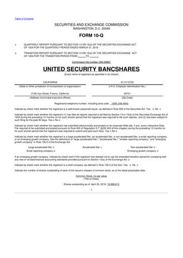 Vorschaubild United Security Bancshares 10-Q Quartalsbericht 2018 