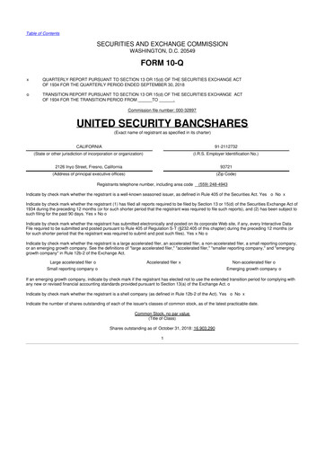Vorschaubild United Security Bancshares 10-Q Quartalsbericht 2018 
