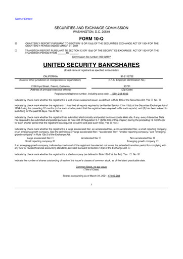 Vorschaubild United Security Bancshares 10-Q Quartalsbericht 2021 