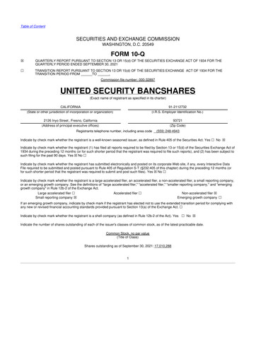 Vorschaubild United Security Bancshares 10-Q Quartalsbericht 2021 
