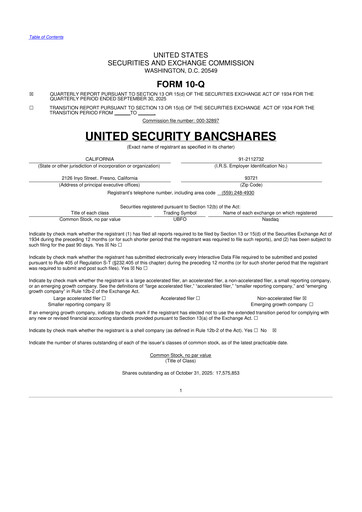 Vorschaubild United Security Bancshares 10-Q Quartalsbericht 2025 