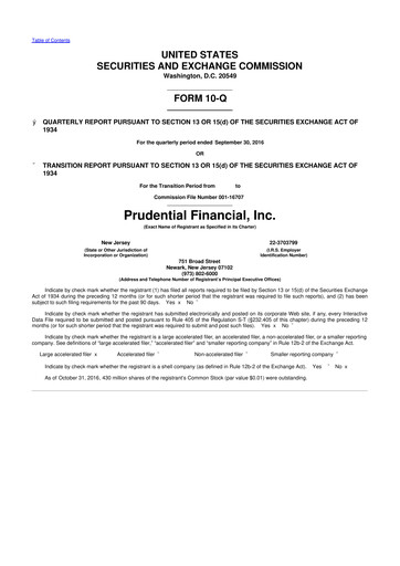 Thumbnail Prudential Financial 10-Q Quarterly Report FY2016 