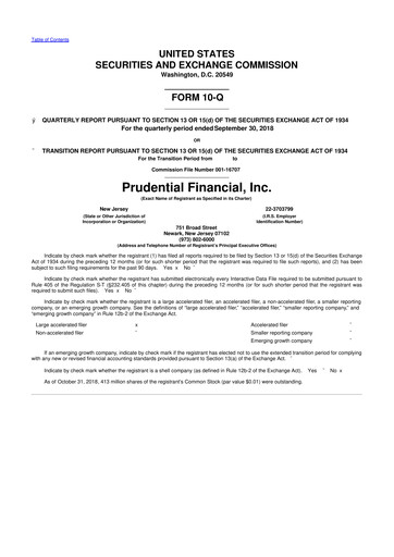 Thumbnail Prudential Financial 10-Q Quarterly Report FY2018 