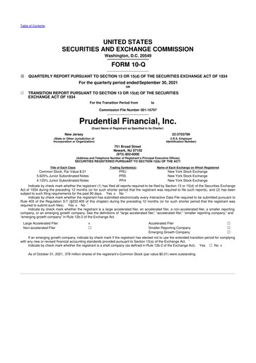 Thumbnail Prudential Financial 10-Q Quarterly Report FY2021 