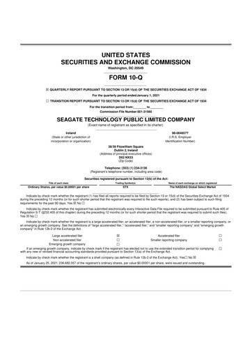 Thumbnail Seagate Technology 10-Q Quarterly Report FY2021 