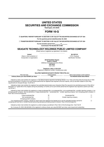 Thumbnail Seagate Technology 10-Q Quarterly Report FY2023 