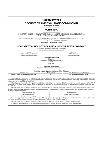 Thumbnail Seagate Technology 10-Q Quarterly Report FY2024 