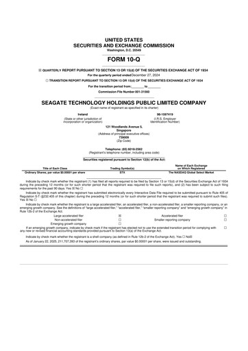 Thumbnail Seagate Technology 10-Q Quarterly Report FY 