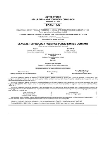 Thumbnail Seagate Technology 10-Q Quarterly Report FY 
