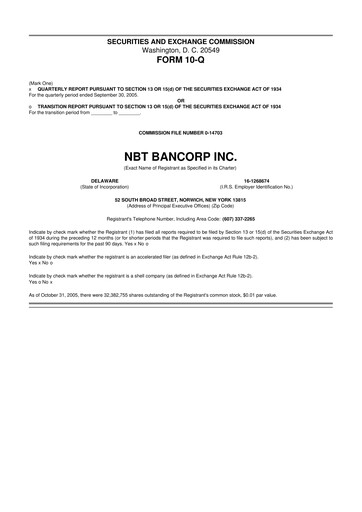 Thumbnail NBT Bancorp 10-Q Quarterly Report FY 