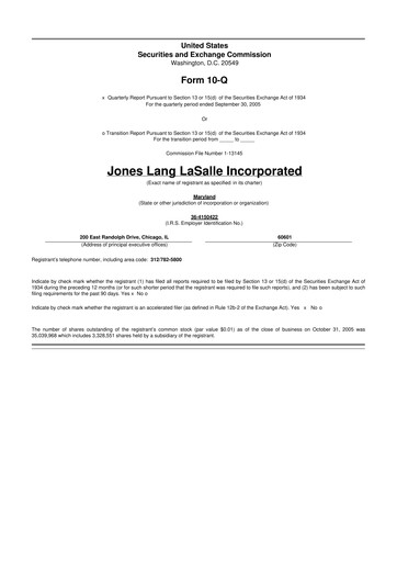 Vorschaubild Jones Lang LaSalle 10-Q Quartalsbericht  