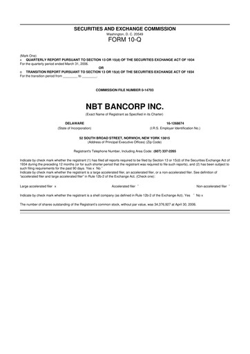 Thumbnail NBT Bancorp 10-Q Quarterly Report FY 