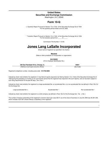 Vorschaubild Jones Lang LaSalle 10-Q Quartalsbericht  