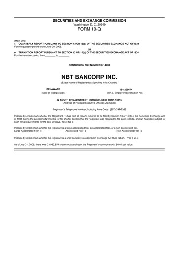 Thumbnail NBT Bancorp 10-Q Quarterly Report FY 