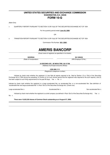 Thumbnail Ameris Bancorp
 10-Q Quarterly Report FY 