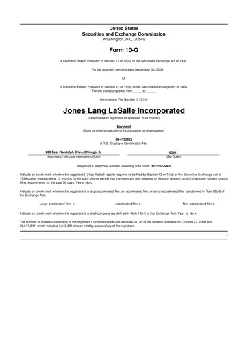 Vorschaubild Jones Lang LaSalle 10-Q Quartalsbericht  