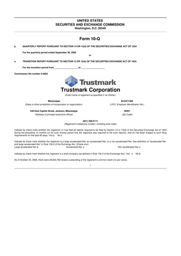 Thumbnail Trustmark 10-Q Quarterly Report FY 