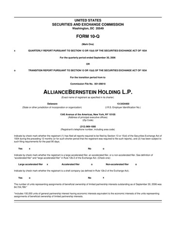 Thumbnail AllianceBernstein 10-Q Quarterly Report FY 