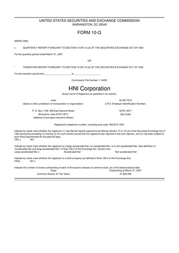 Miniature HNI Corporation
 10-Q Rapport trimestriel  