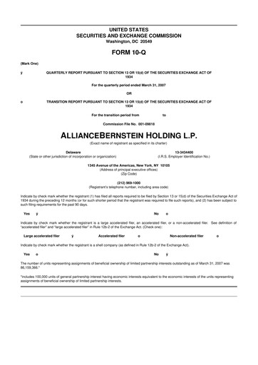 Thumbnail AllianceBernstein 10-Q Quarterly Report FY 