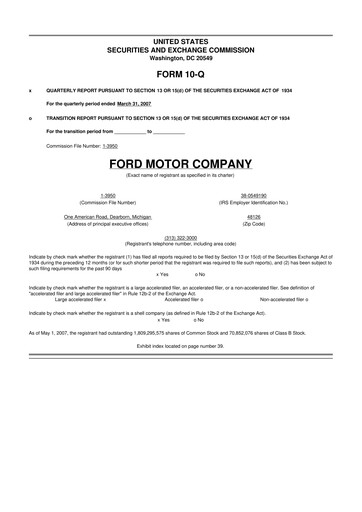 Thumbnail Ford 10-Q Quarterly Report FY 