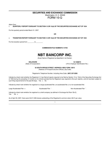 Thumbnail NBT Bancorp 10-Q Quarterly Report FY 