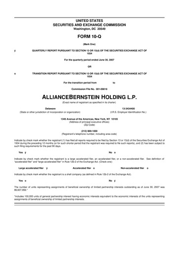 Thumbnail AllianceBernstein 10-Q Quarterly Report FY 