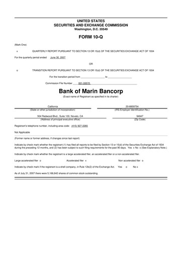 Vorschaubild Bank of Marin Bancorp
 10-Q Quartalsbericht  