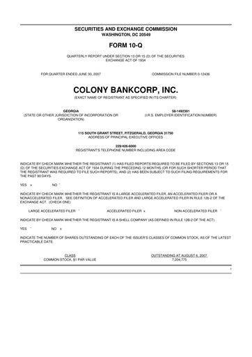 Vorschaubild Colony Bankcorp 10-Q Quartalsbericht  