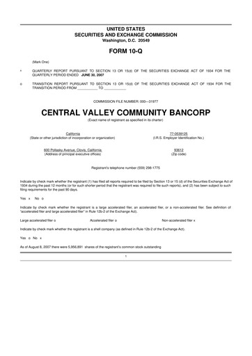 Thumbnail Community West Bancshares 10-Q Quarterly Report FY 