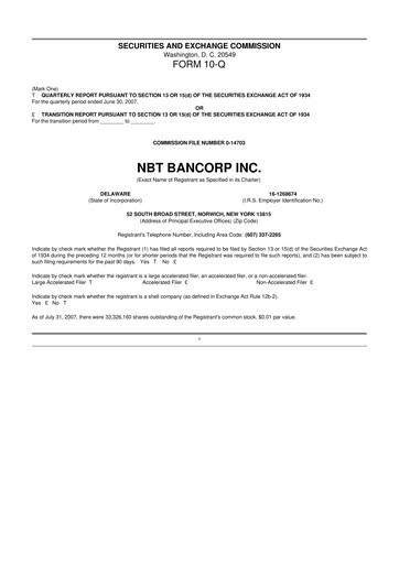 Thumbnail NBT Bancorp 10-Q Quarterly Report FY 