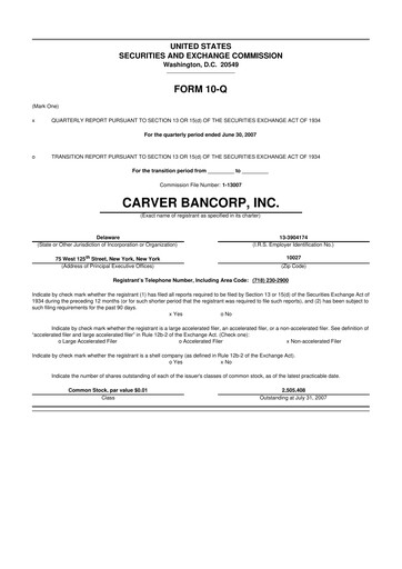 Thumbnail Carver Bancorp 10-Q Quarterly Report FY 