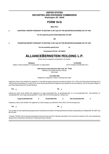 Thumbnail AllianceBernstein 10-Q Quarterly Report FY 