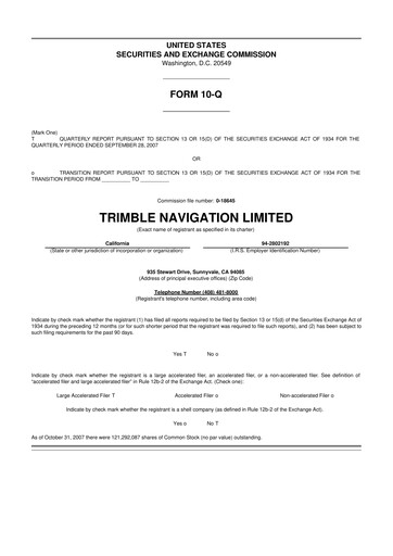 Vorschaubild Trimble 10-Q Quartalsbericht  