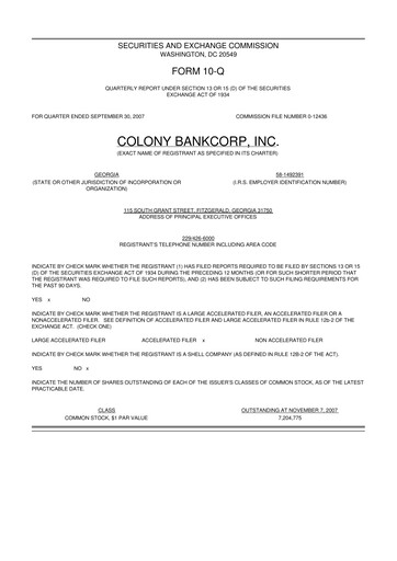 Vorschaubild Colony Bankcorp 10-Q Quartalsbericht  