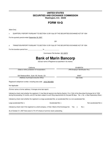 Vorschaubild Bank of Marin Bancorp
 10-Q Quartalsbericht  