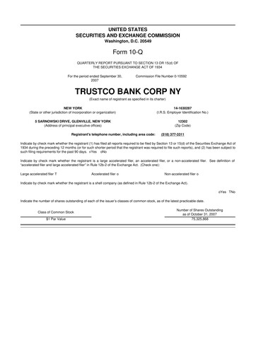 Thumbnail Trustco Bank 10-Q Quarterly Report FY 