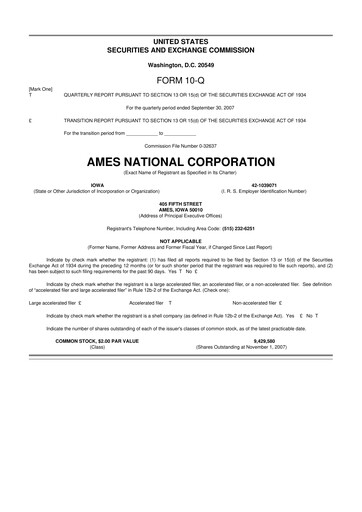Thumbnail Ames National Corp. 10-Q Quarterly Report FY 