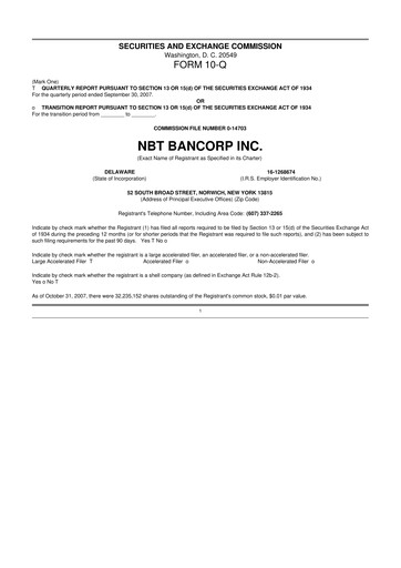 Thumbnail NBT Bancorp 10-Q Quarterly Report FY 