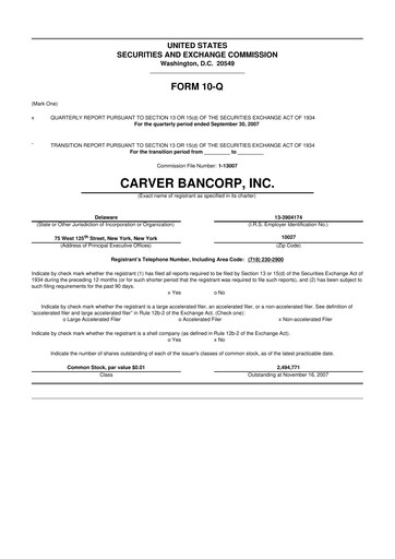 Thumbnail Carver Bancorp 10-Q Quarterly Report FY 