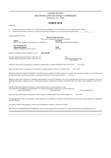 Thumbnail Hurco Companies 10-K Annual Report 