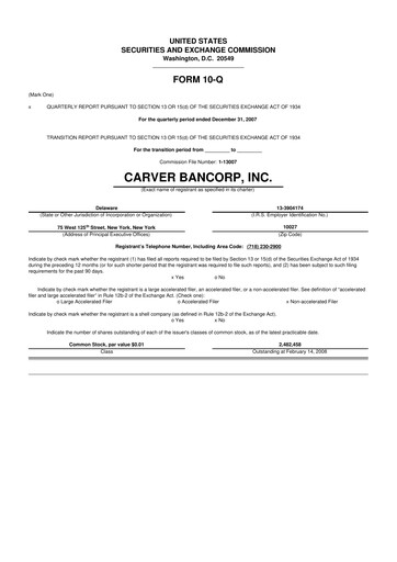 Thumbnail Carver Bancorp 10-Q Quarterly Report FY 