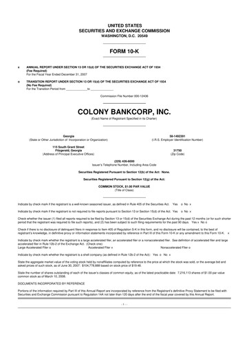Vorschaubild Colony Bankcorp 10-K Jahresbericht 