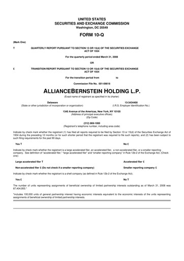 Thumbnail AllianceBernstein 10-Q Quarterly Report FY 