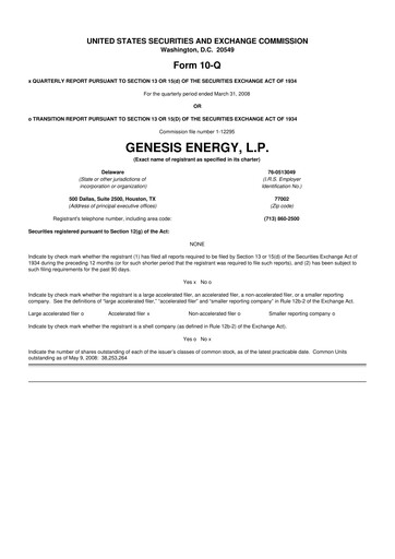 Thumbnail Genesis Energy  L.P. 10-Q Quarterly Report FY 