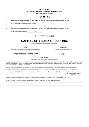 Miniature Capital City Bank Group
 10-Q Rapport trimestriel  