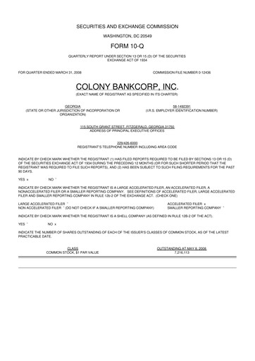 Vorschaubild Colony Bankcorp 10-Q Quartalsbericht  